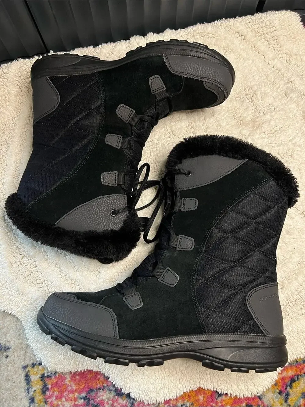 Columbia Ice Maiden II Winter Snow Boots Black Grey Waterproof Size 9.5